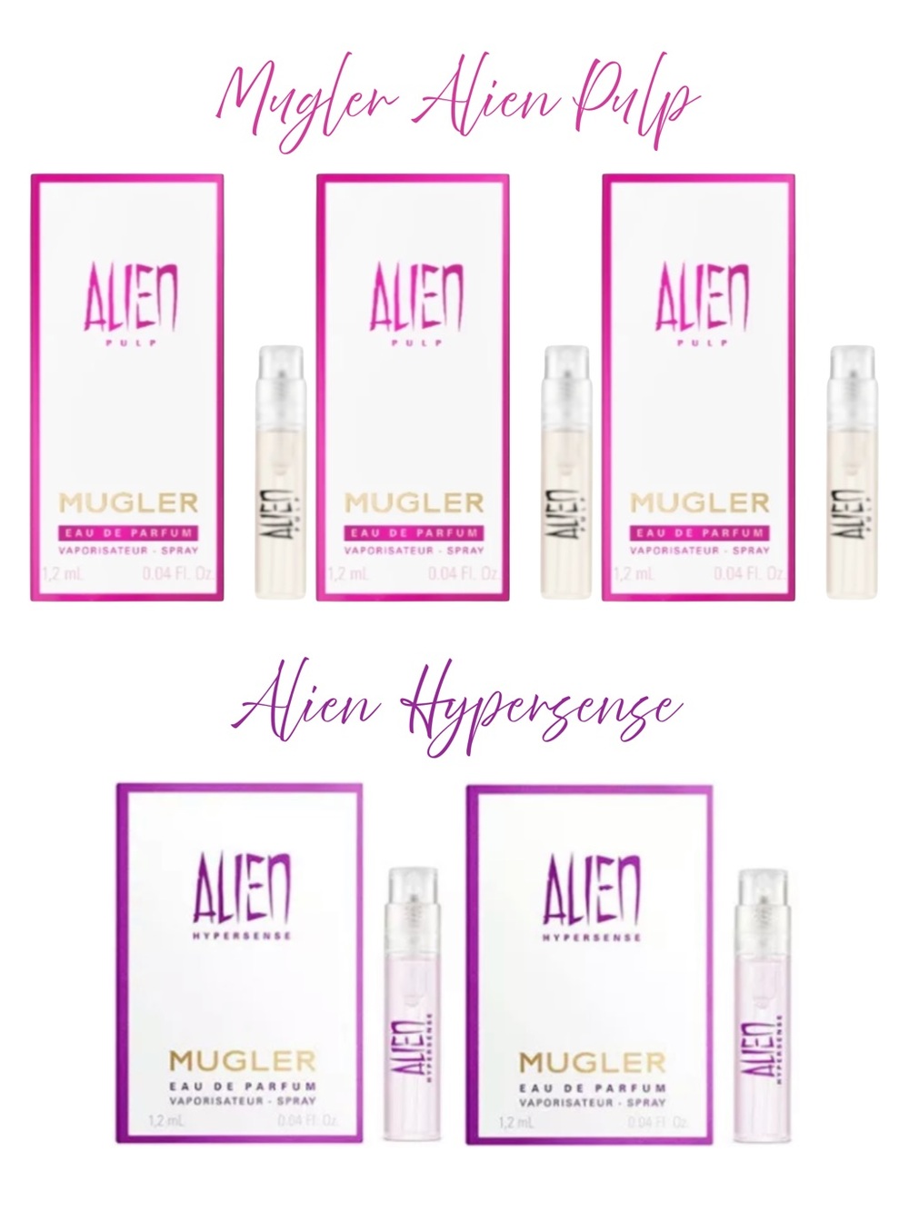 MUGLER Alien Pulp & Hypersense Eau de Parfum Samples (5) - .04 fl oz ea.